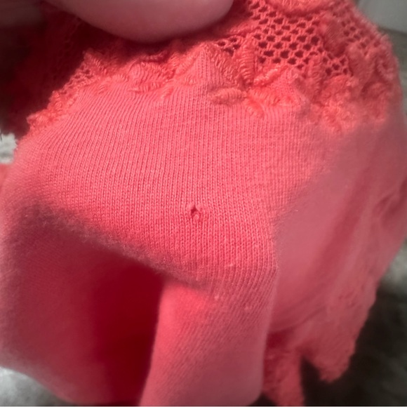 Sundance Crochet Lace Peasant Top Short Sleeve Womens Medium Coral Floral (L1) - Picture 10 of 10